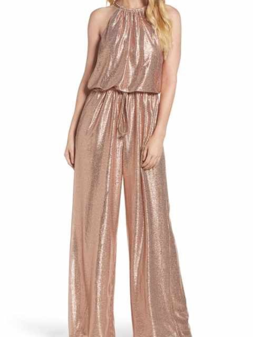 Vince Camuto Metallic Rose Gold Wide-Leg Jumpsuit